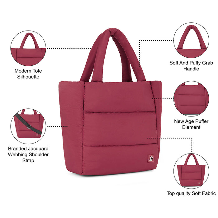 United Colors Of Benetton Luna Woman's PU Puffer Tote-Maroon