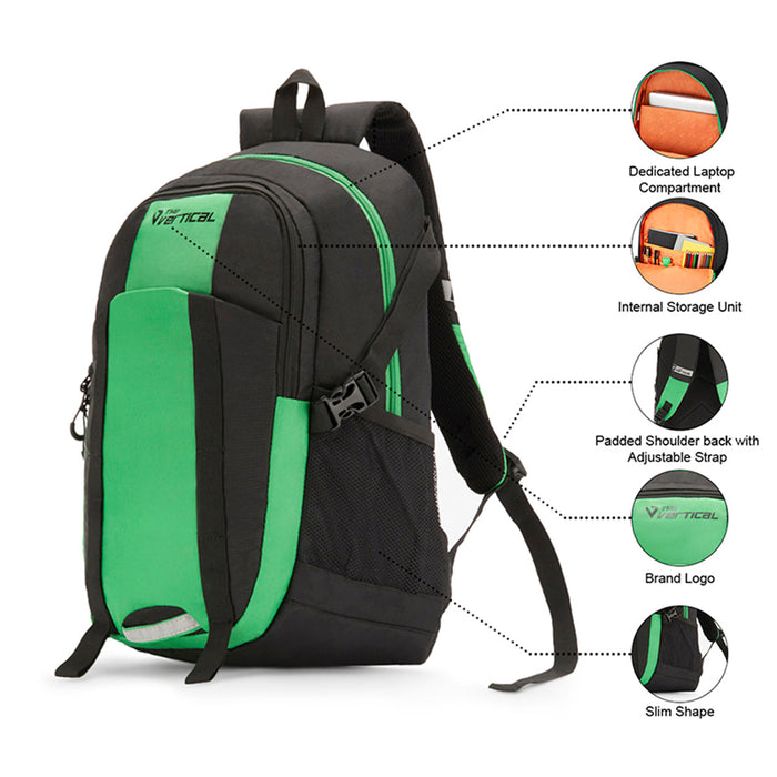The Vertical Voyage Unisex Slim Polyester Water Resistant Backpack Black