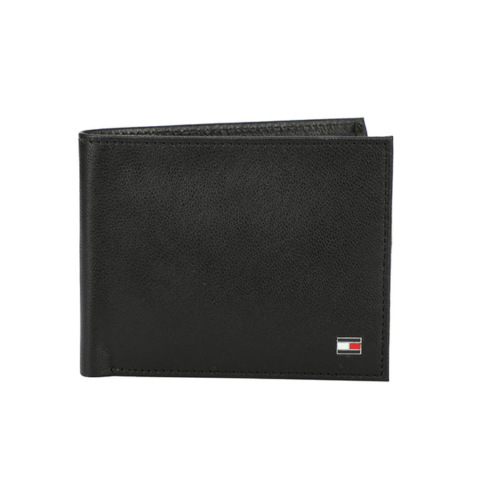 Tommy Hilfiger Global Coin Wallet MenS 100% Genuine Leather Wallet Black - Black