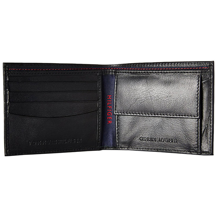 Tommy Hilfiger Global Coin Wallet MenS 100% Genuine Leather Wallet Black - Black