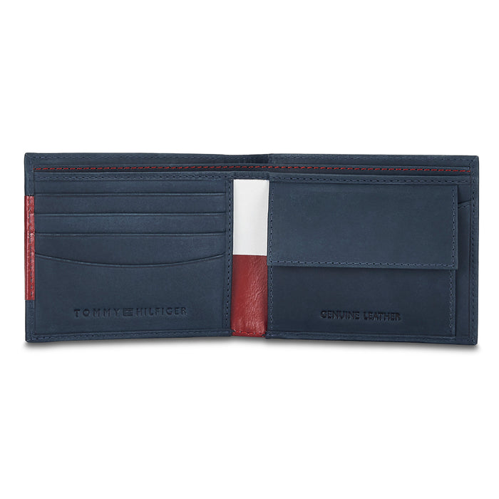 Tommy Hilfiger Eliseo Mens Leather Global Coin Wallet Blue & White & Red
