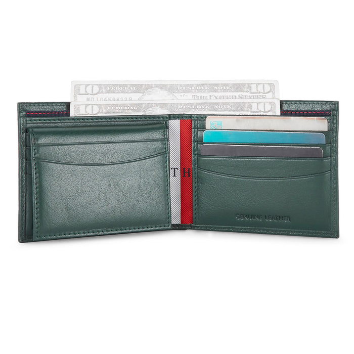Tommy Hilfiger Cosmos Mens Leather Passcase Wallet Green