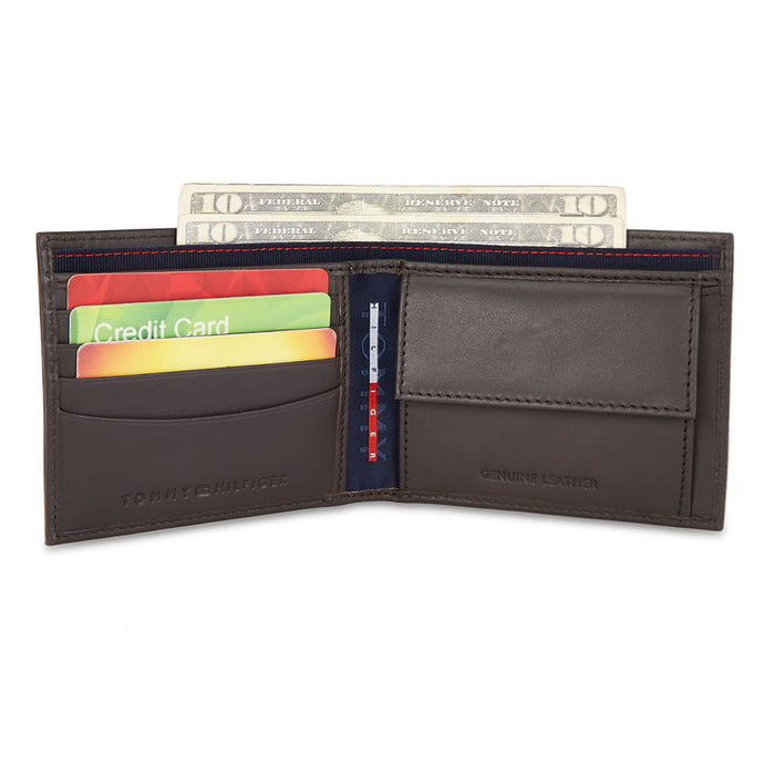 Tommy Hilfiger Thomas Mens Leather Global Coin Wallet Brown