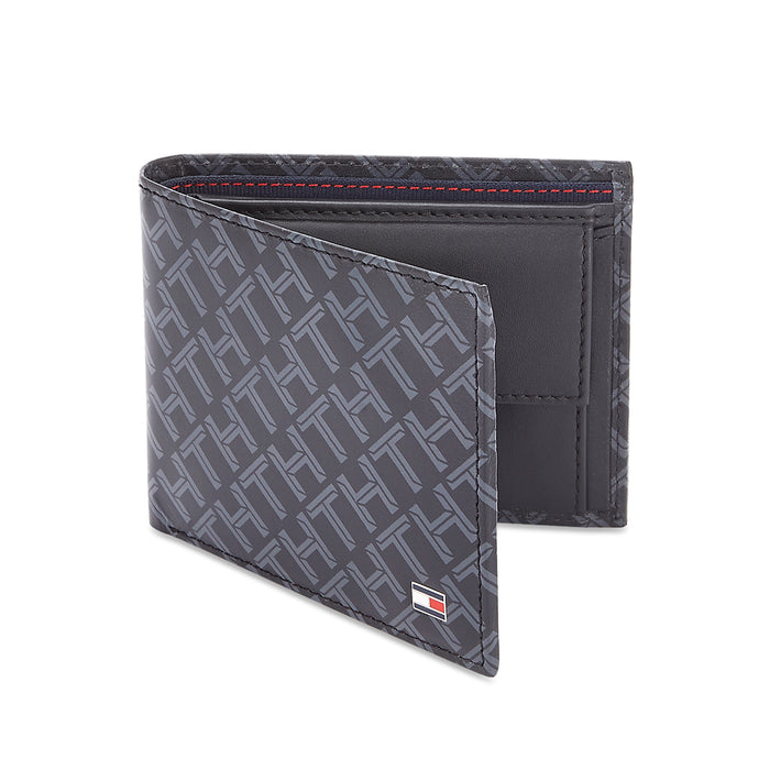 Tommy Hilfiger Aiden Mens Leather Global Coin Wallet Black/Grey