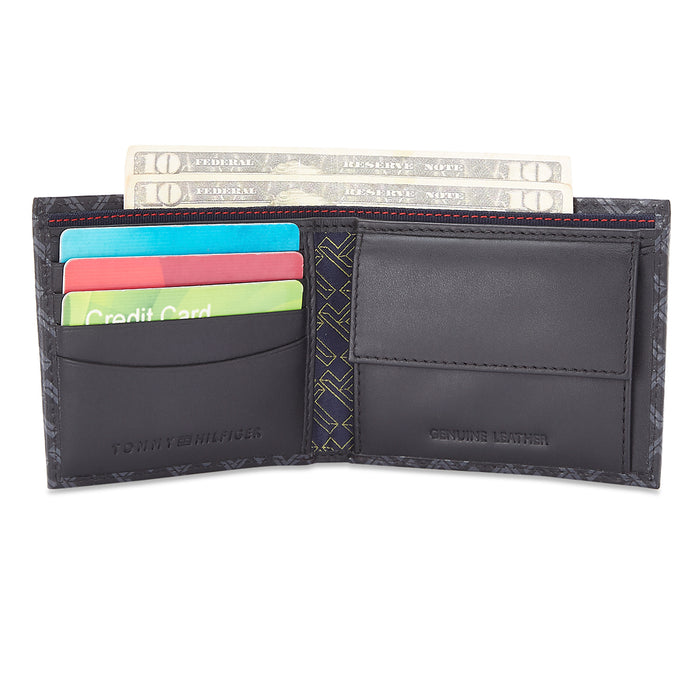 Tommy Hilfiger Aiden Mens Leather Global Coin Wallet Black/Grey